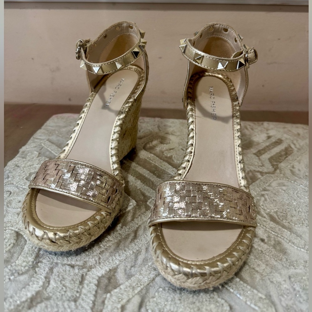 Marc Fisher Metallic Gold Wedge Sandals